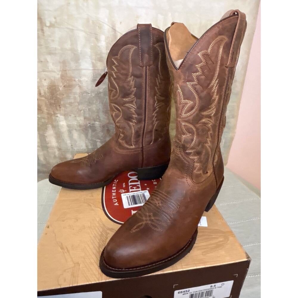 Laredo Birchwood 68452 Men's Western Cowboy Boot Tan Distressed Leather Sz 9.5 D - Picture 11 of 15